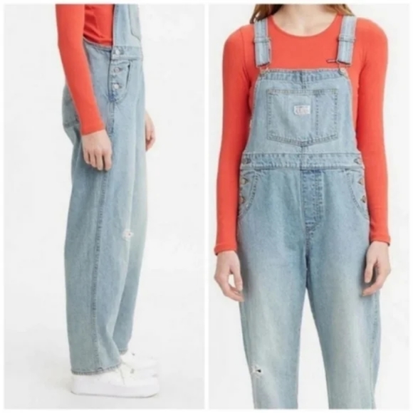 Levi's Loose Fit Overalls Light Wash Denim Jean Pants Jumpsuit - Picture 3 of 16